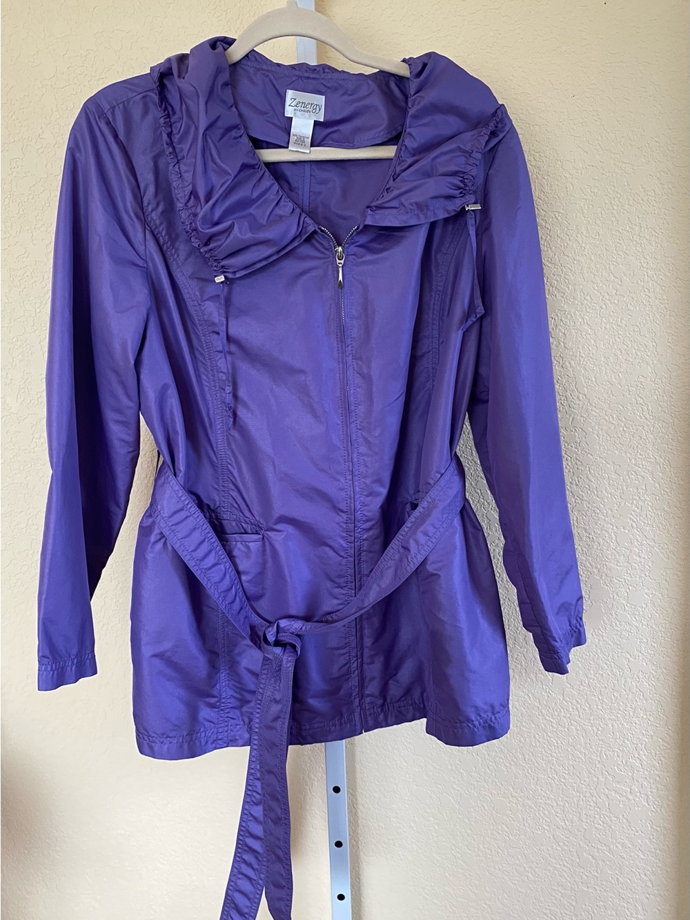 Chico's Vibrant Purple Hooded Trench Coat Size Large